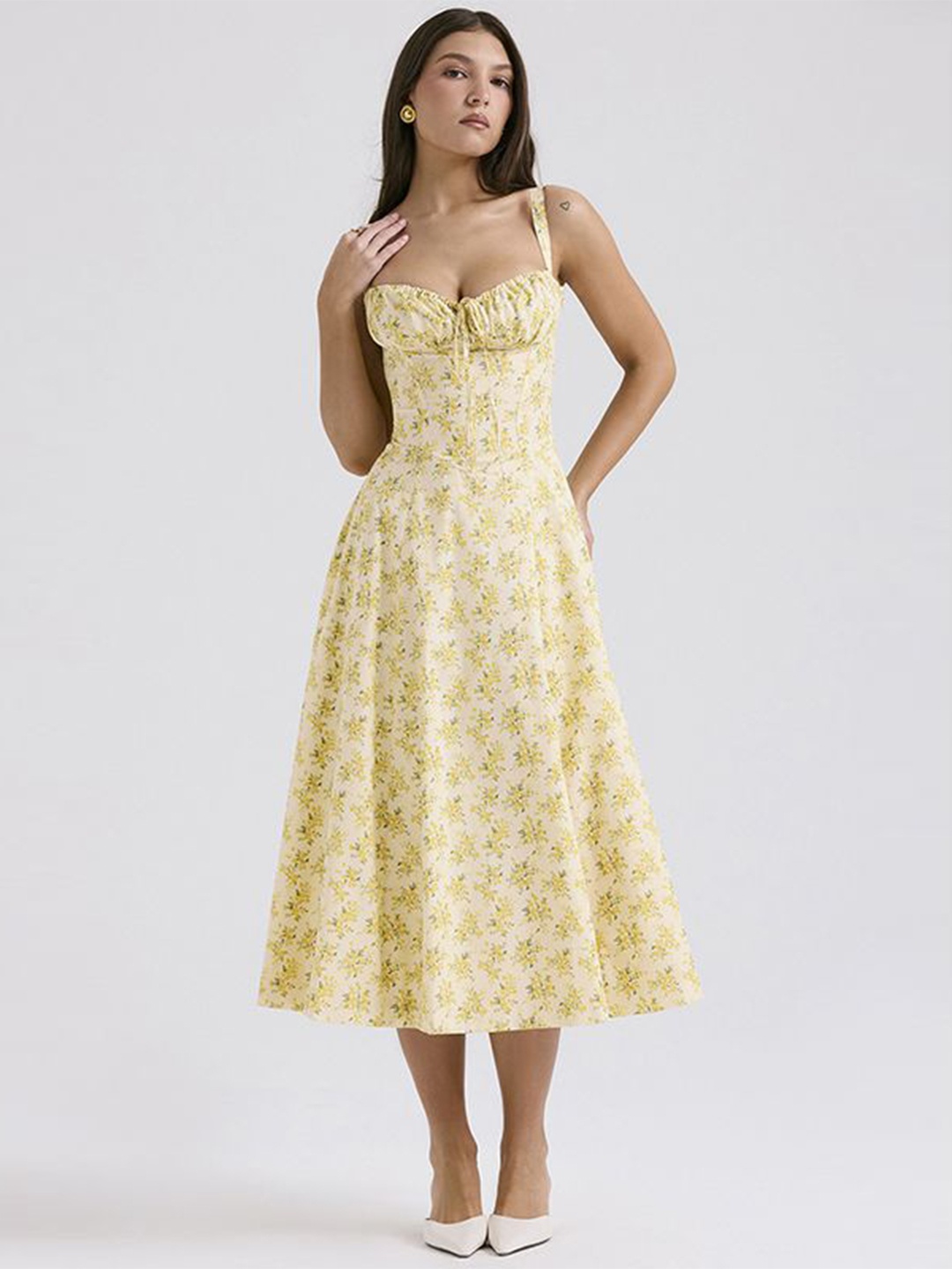 

StyleCast x Revolte Floral Print Fit & Flare Midi Dress, Yellow