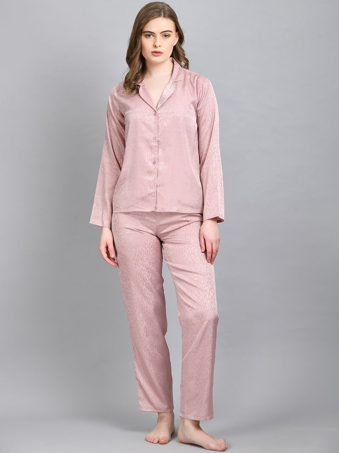 

PRETTY LOVING THING Self Design Satin Night suit, Rose