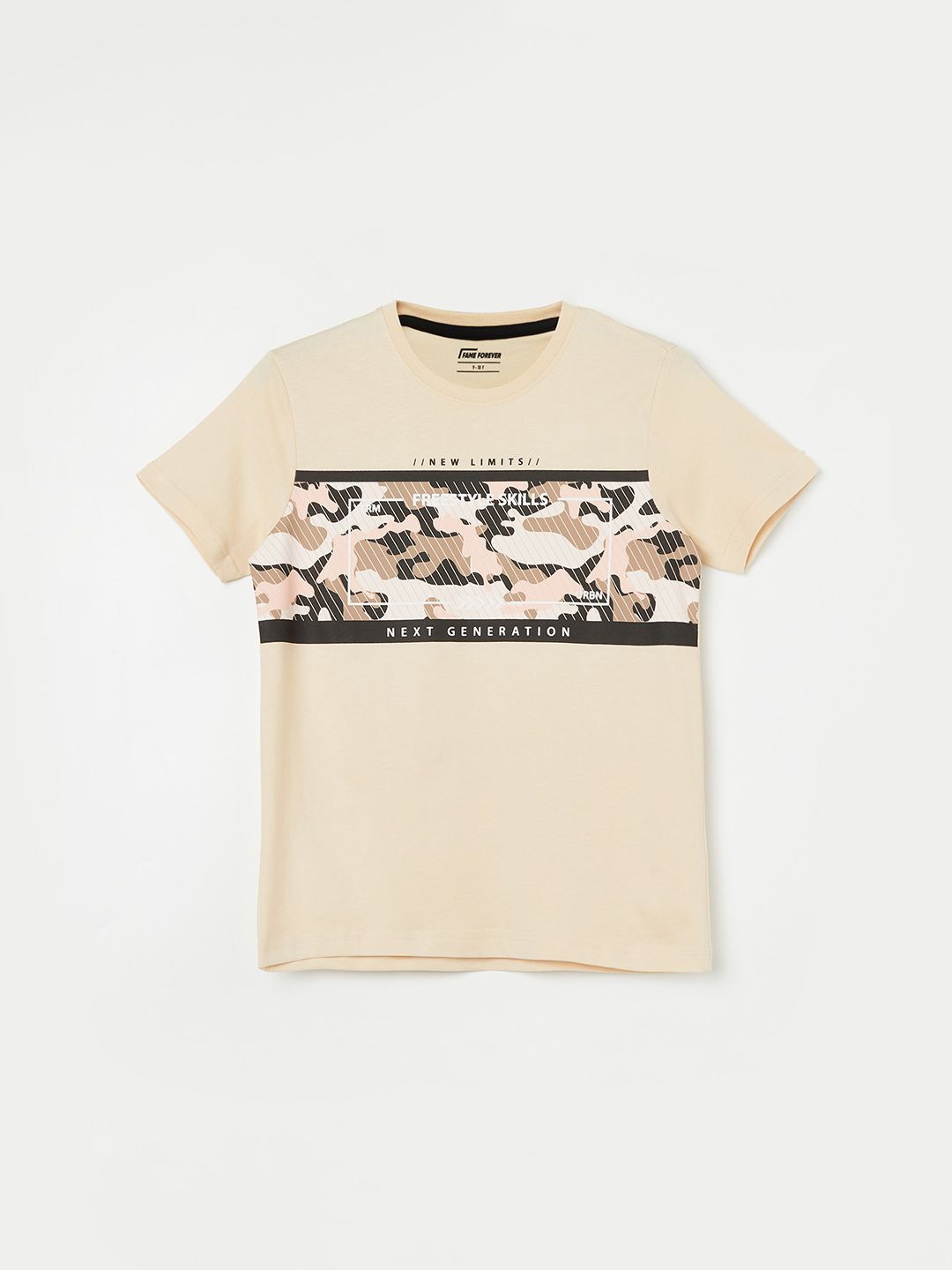 

Fame Forever by Lifestyle Boys Camouflage Printed Round Neck Pure Cotton T-shirt, Pink