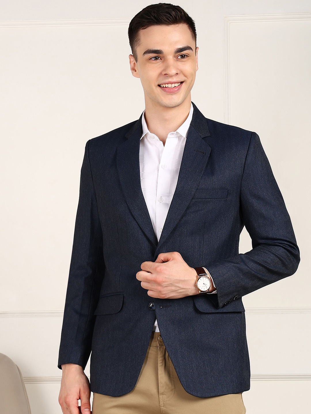 

FUBAR Notched Lapel Collar Slim-Fit Single Breasted Formal Blazers, Navy blue