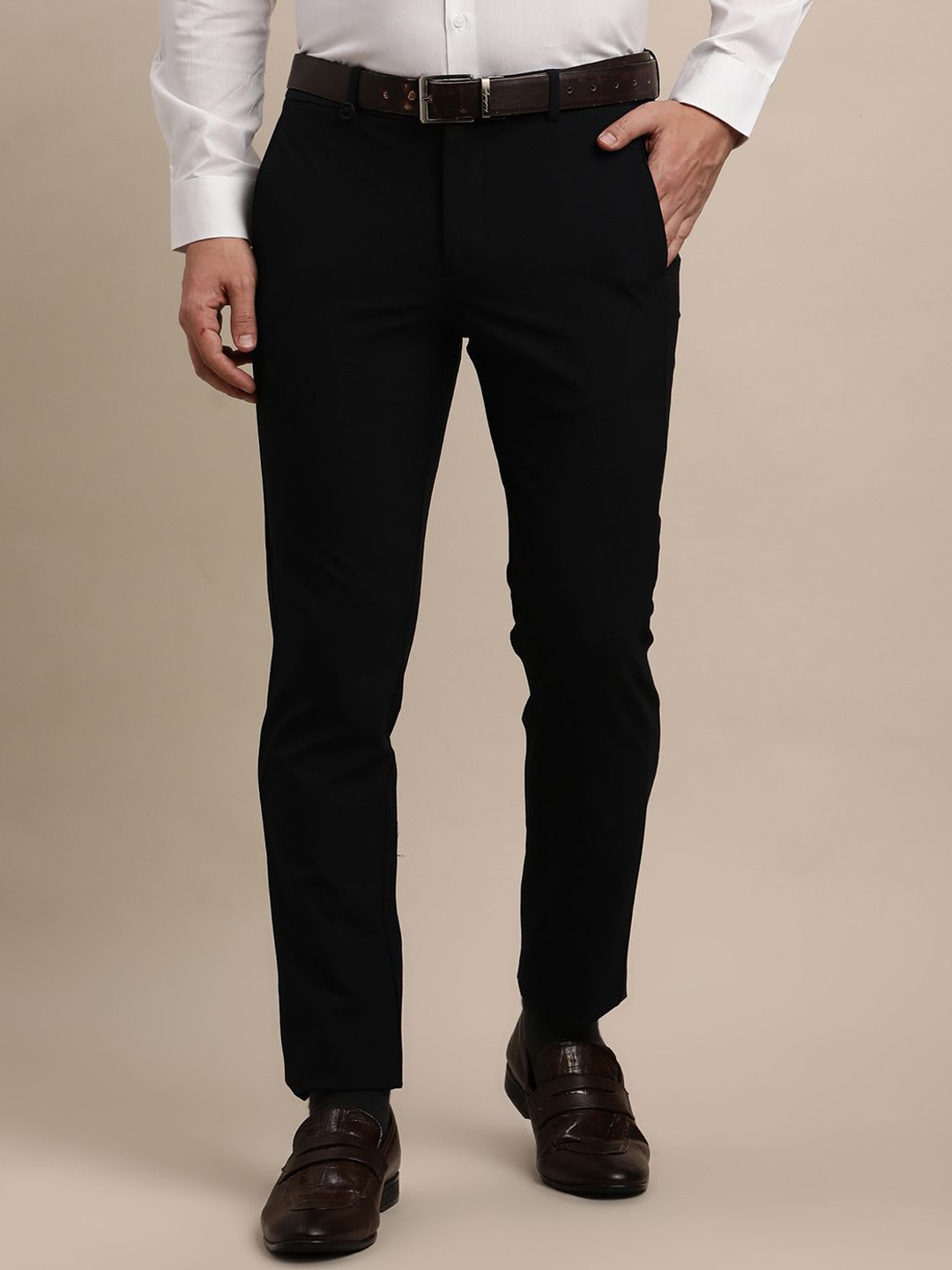 

Turtle Men Tailored Mid-Rise Slim Fit Trousers, Black