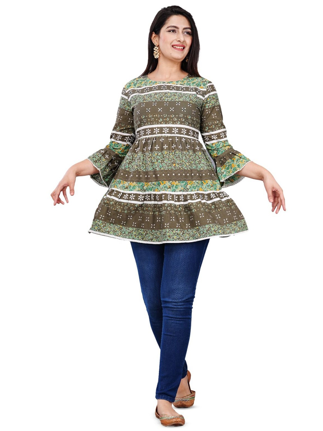 

BAESD Floral Printed Bell Sleeve Top, Brown