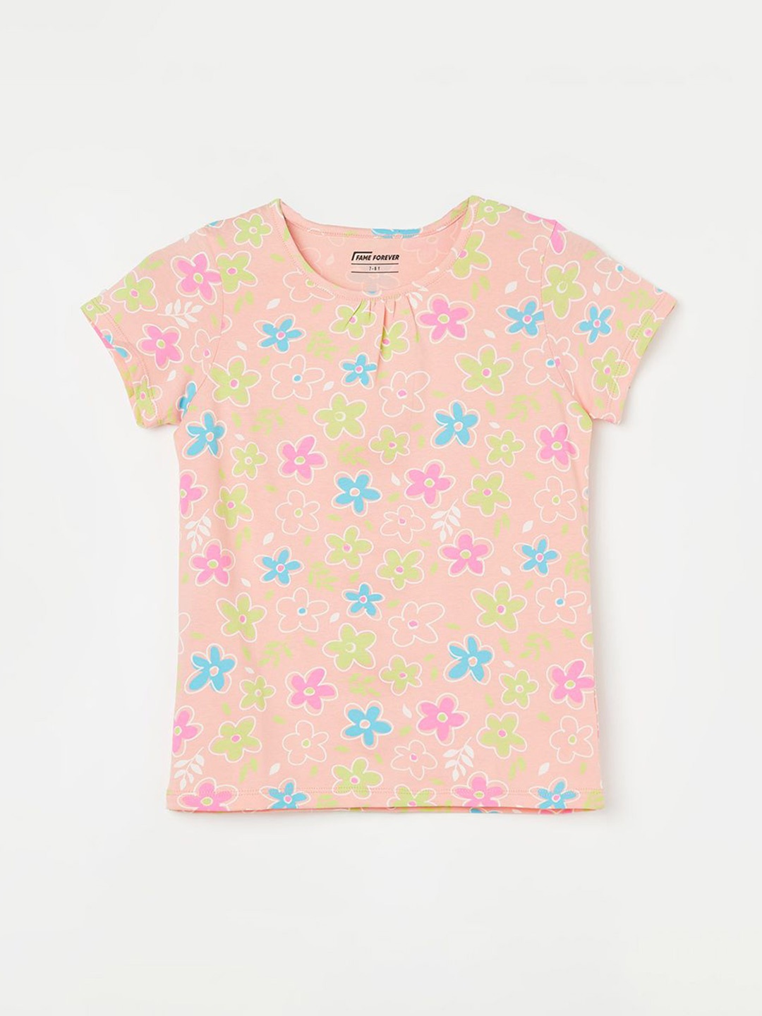 

Fame Forever by Lifestyle Girls Floral Printed Round Neck Pure Cotton T-shirt, Peach