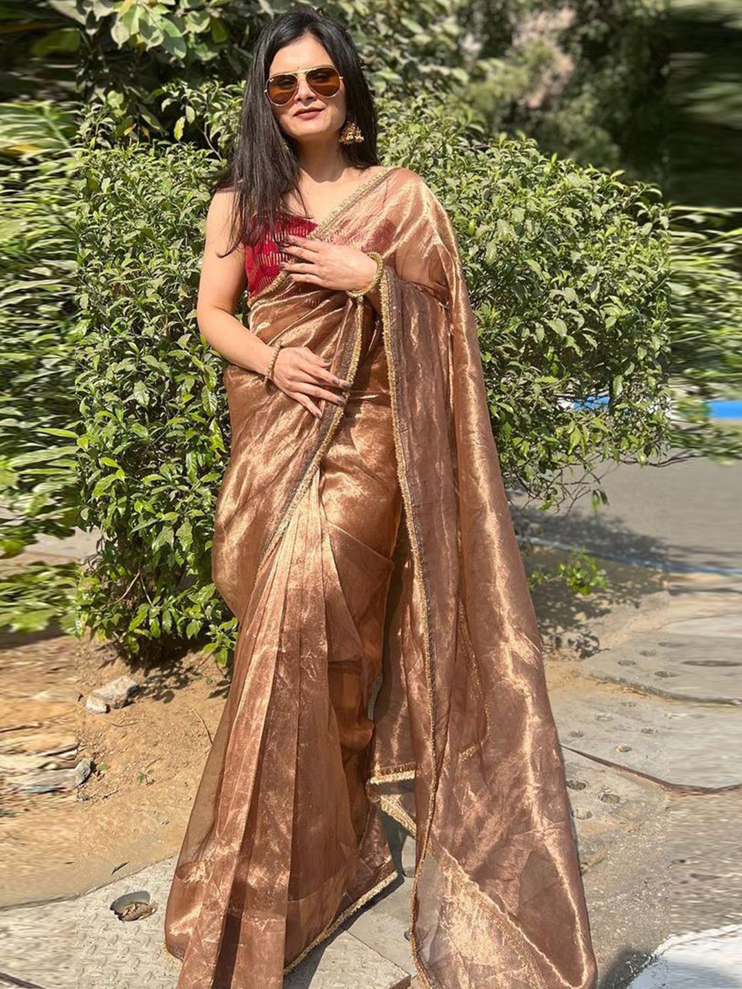

KALINI Embellished Saree, Brown
