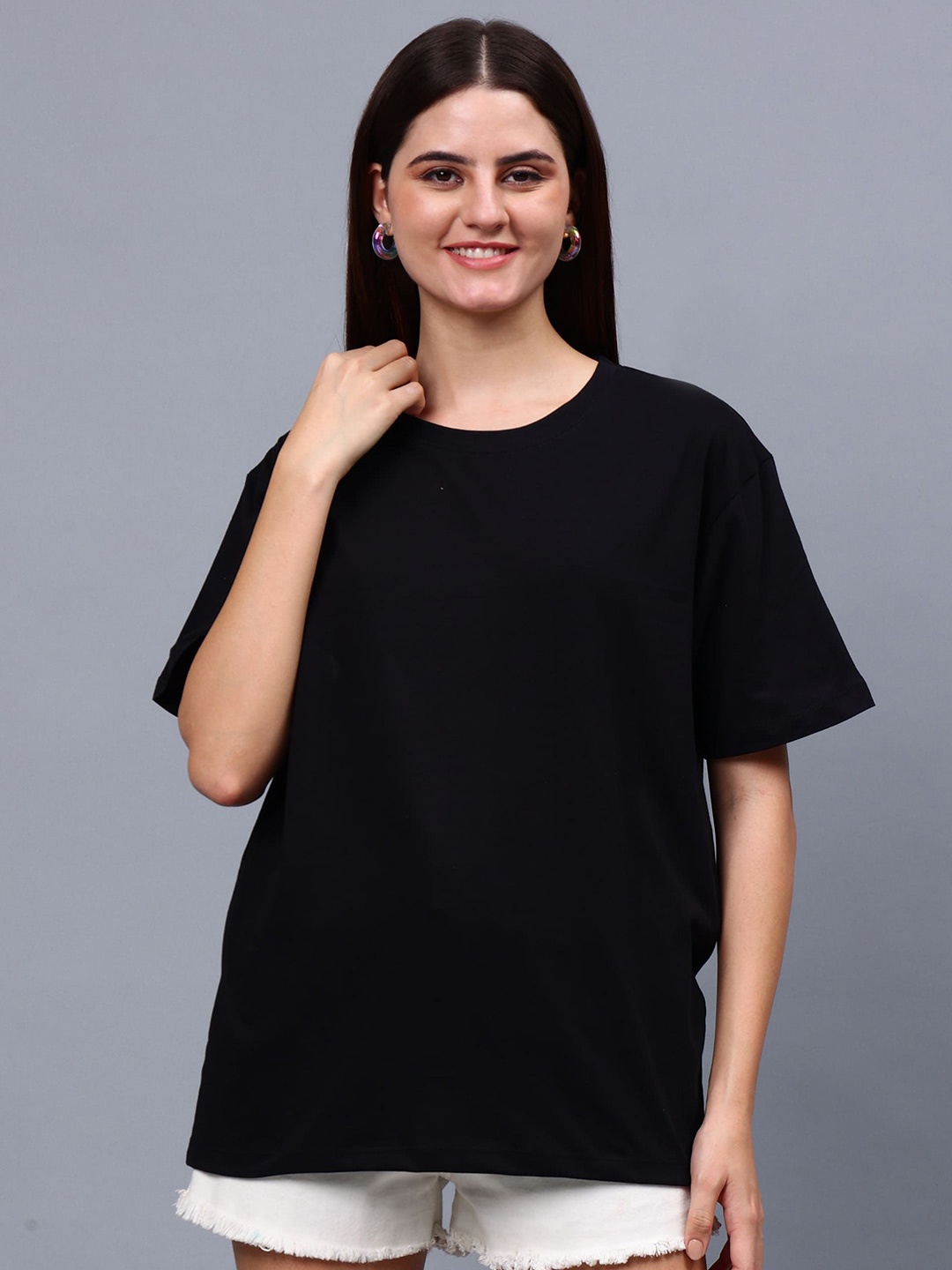 

Unifringe Women Pure Cotton Oversized T-shirt, Black