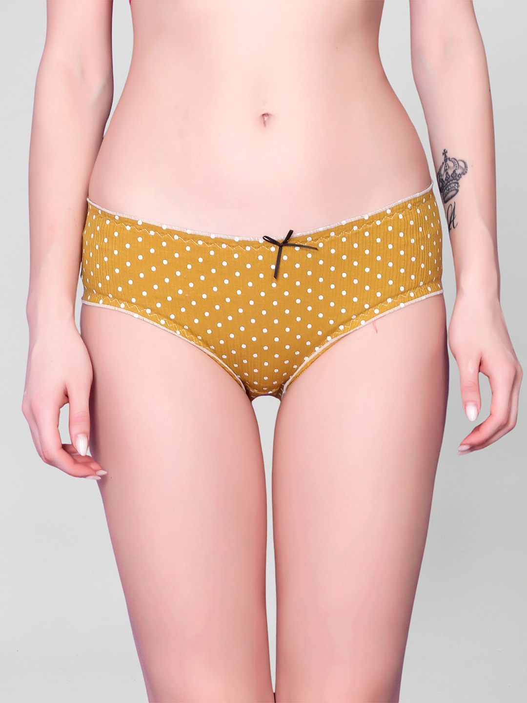 

DEALSEVEN FASHION Polka Dots Printed Seamless Mid-Rise Hibster Brief, Yellow