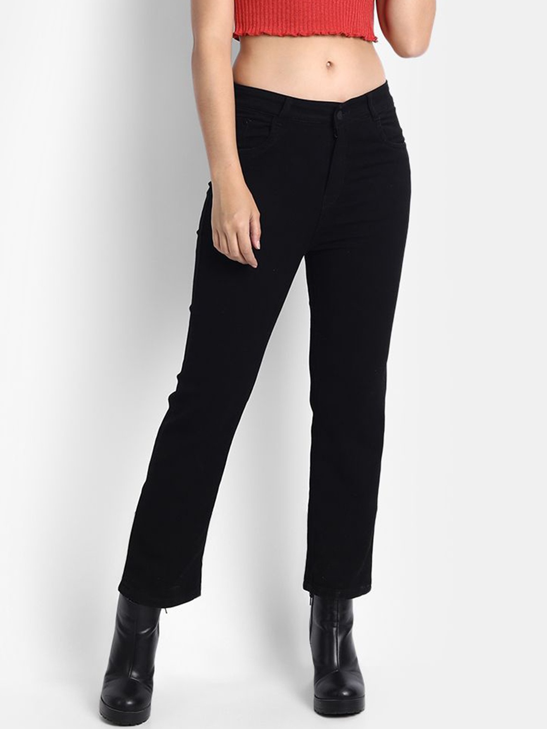 

Next One Women Smart Straight Fit High-Rise Stretchable Jeans, Black