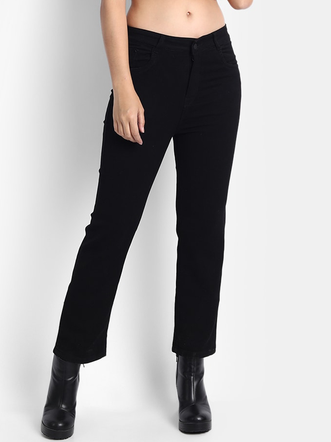 

Next One Women Smart Straight Fit High-Rise Stretchable Cotton Jeans, Black