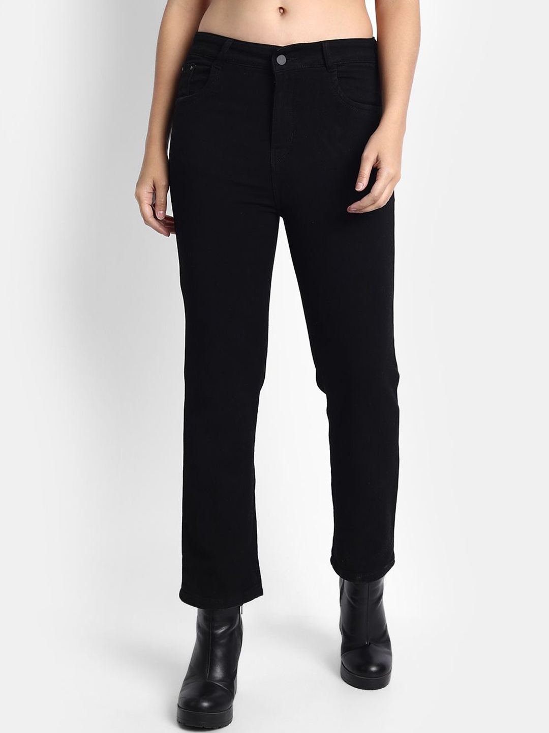 

Next One Women Smart Straight Fit High-Rise Stretchable Cotton Jeans, Black