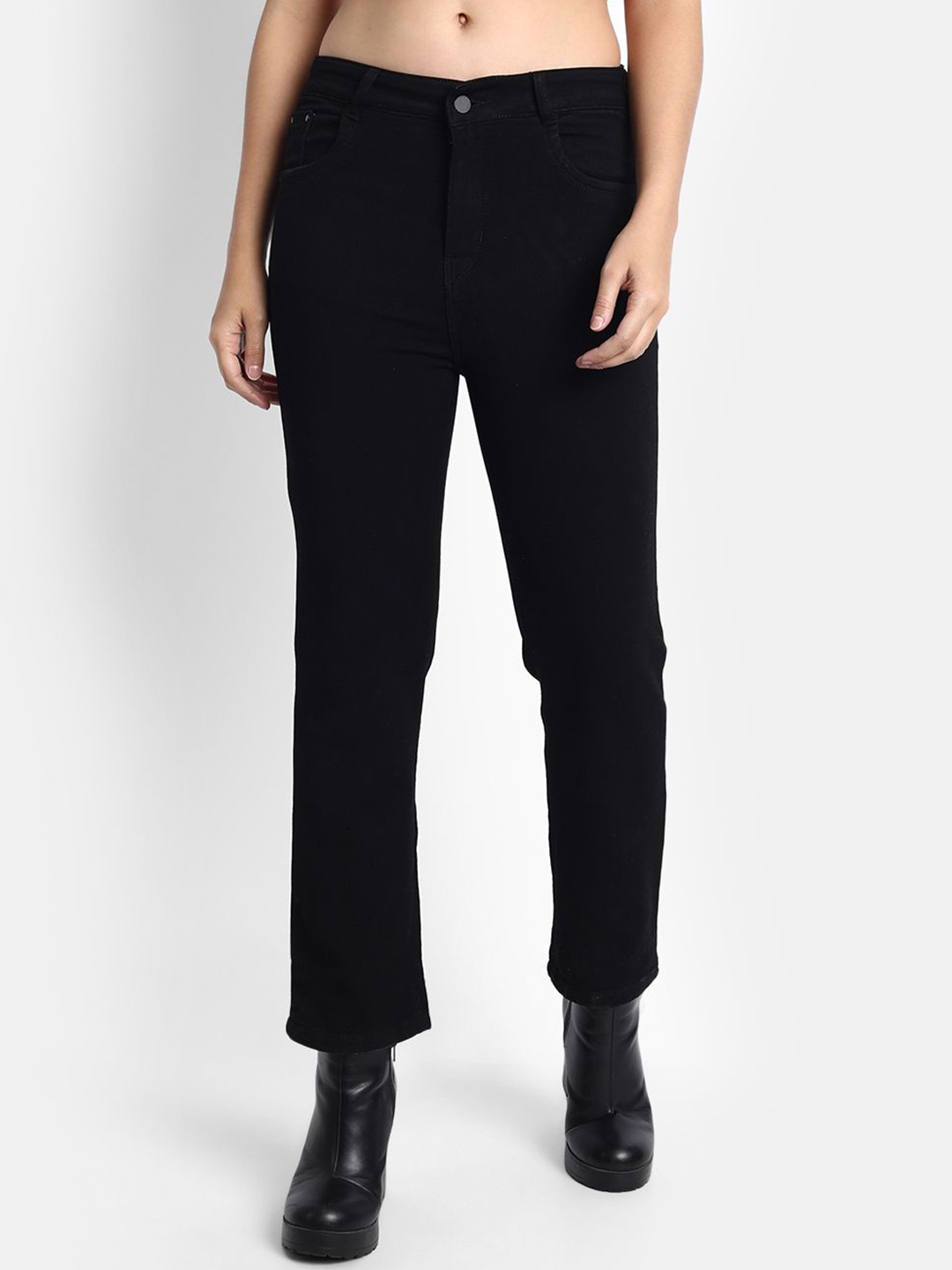 

BROADSTAR Women Smart Straight Fit High-Rise Jeans, Black