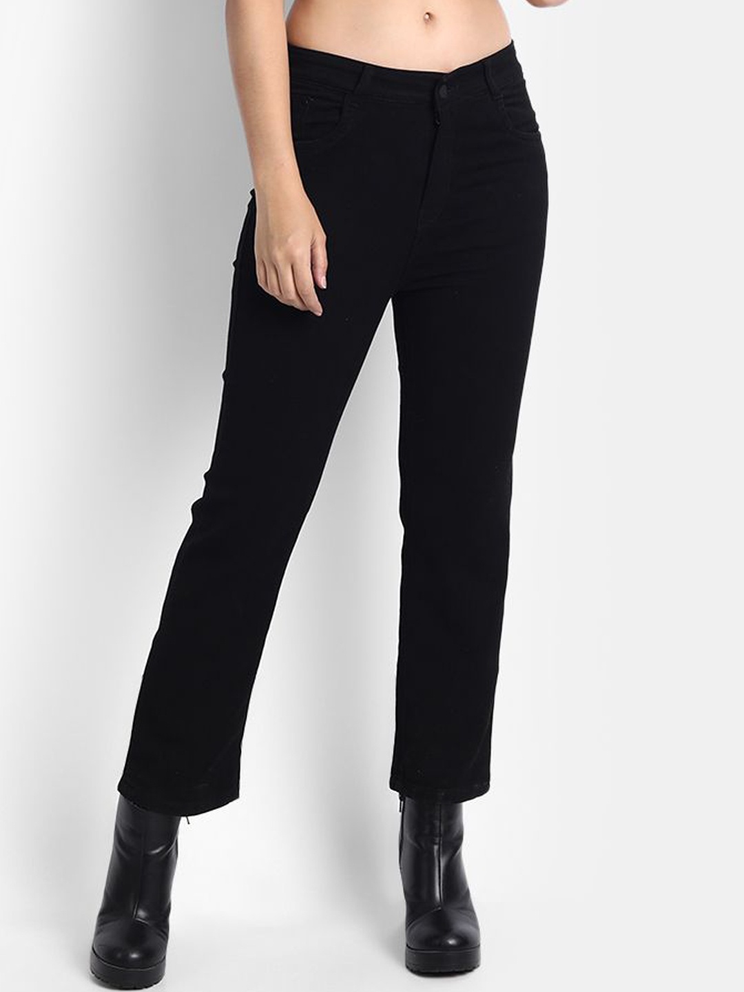 

BROADSTAR Women Smart Straight Fit High-Rise Jeans, Black