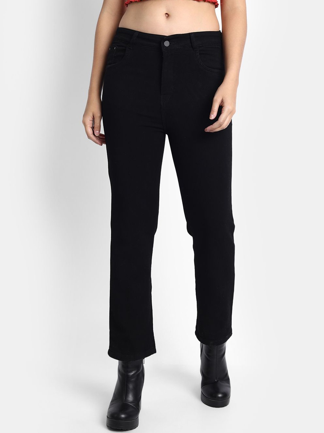 

BROADSTAR Women Smart Straight Fit High-Rise Jeans, Black
