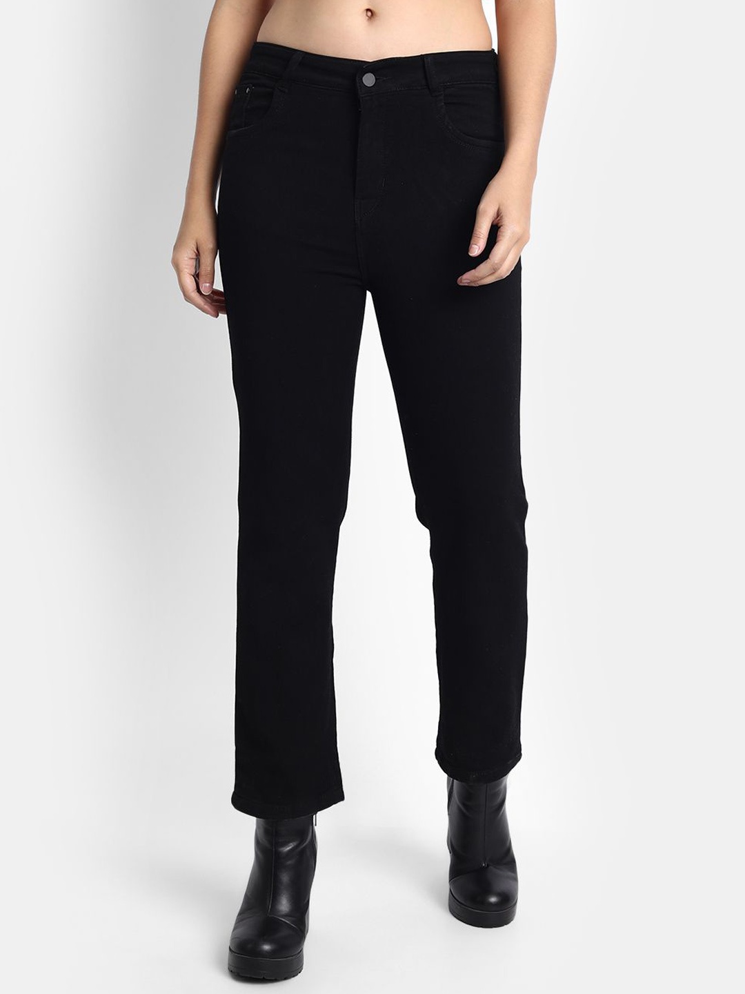 

BROADSTAR Women Smart Straight Fit High-Rise Jeans, Black