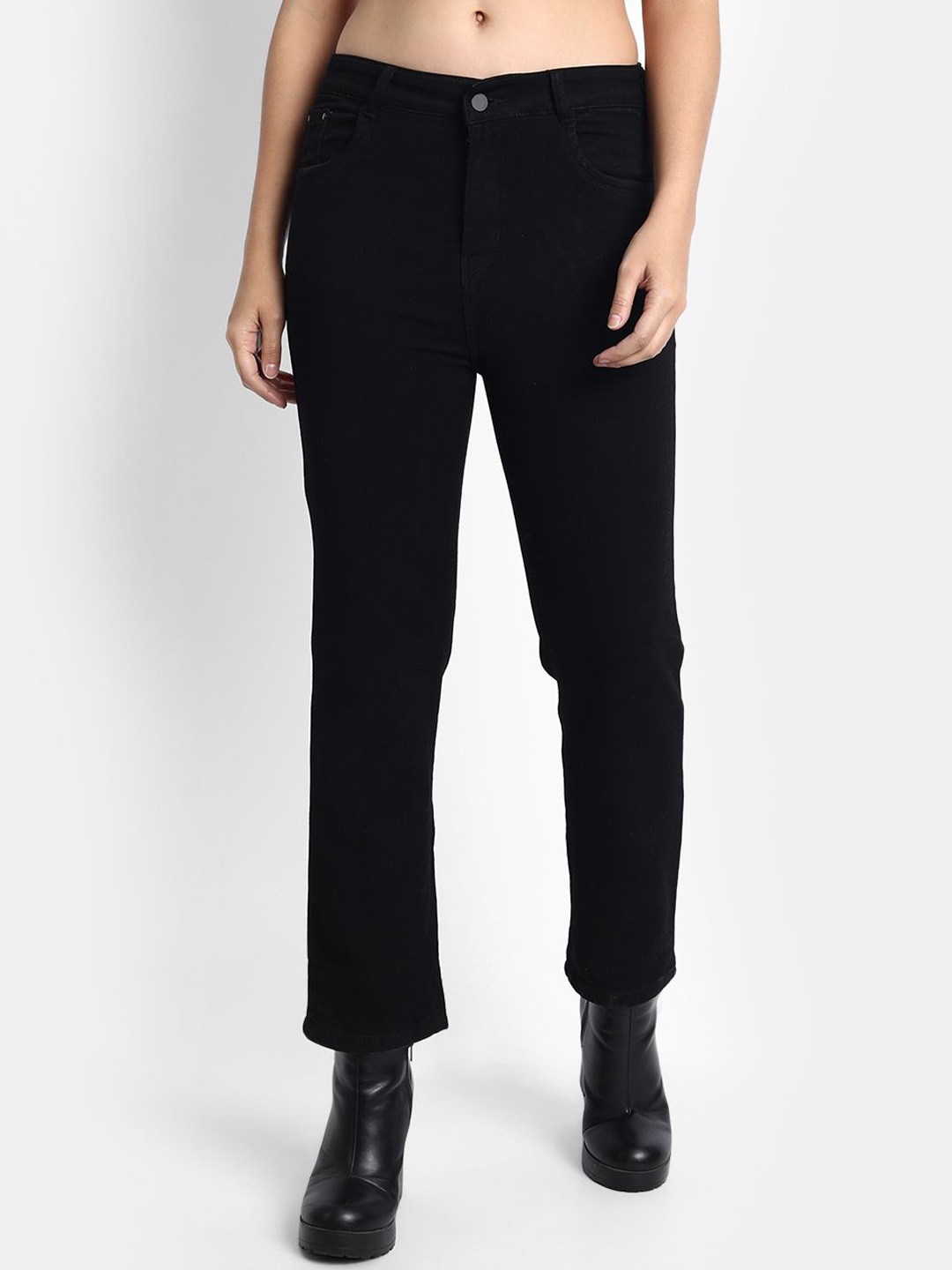 

BROADSTAR Women Smart Straight Fit High-Rise Jeans, Black