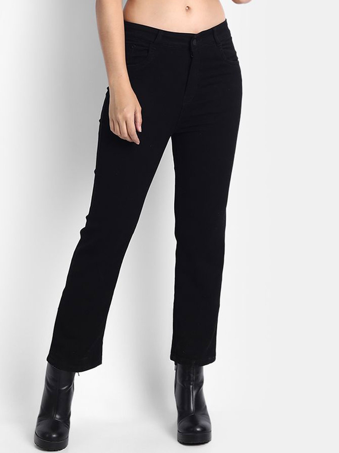 

BROADSTAR Women Smart Straight Fit High-Rise Jeans, Black