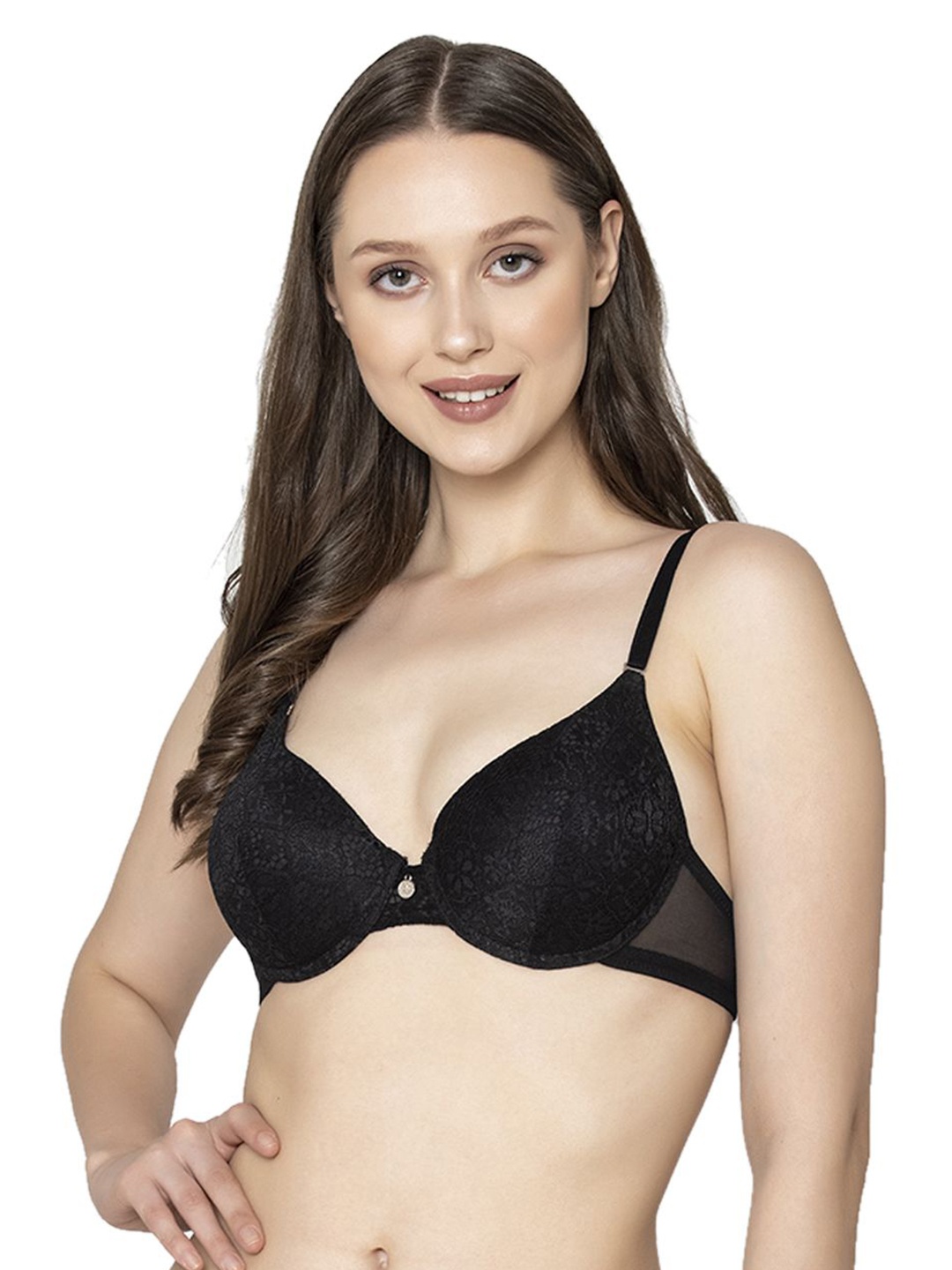 

B'ZAR Floral Full Coverage Underwired Lightly Padded All Day Comfort Push-Up Bra, Black