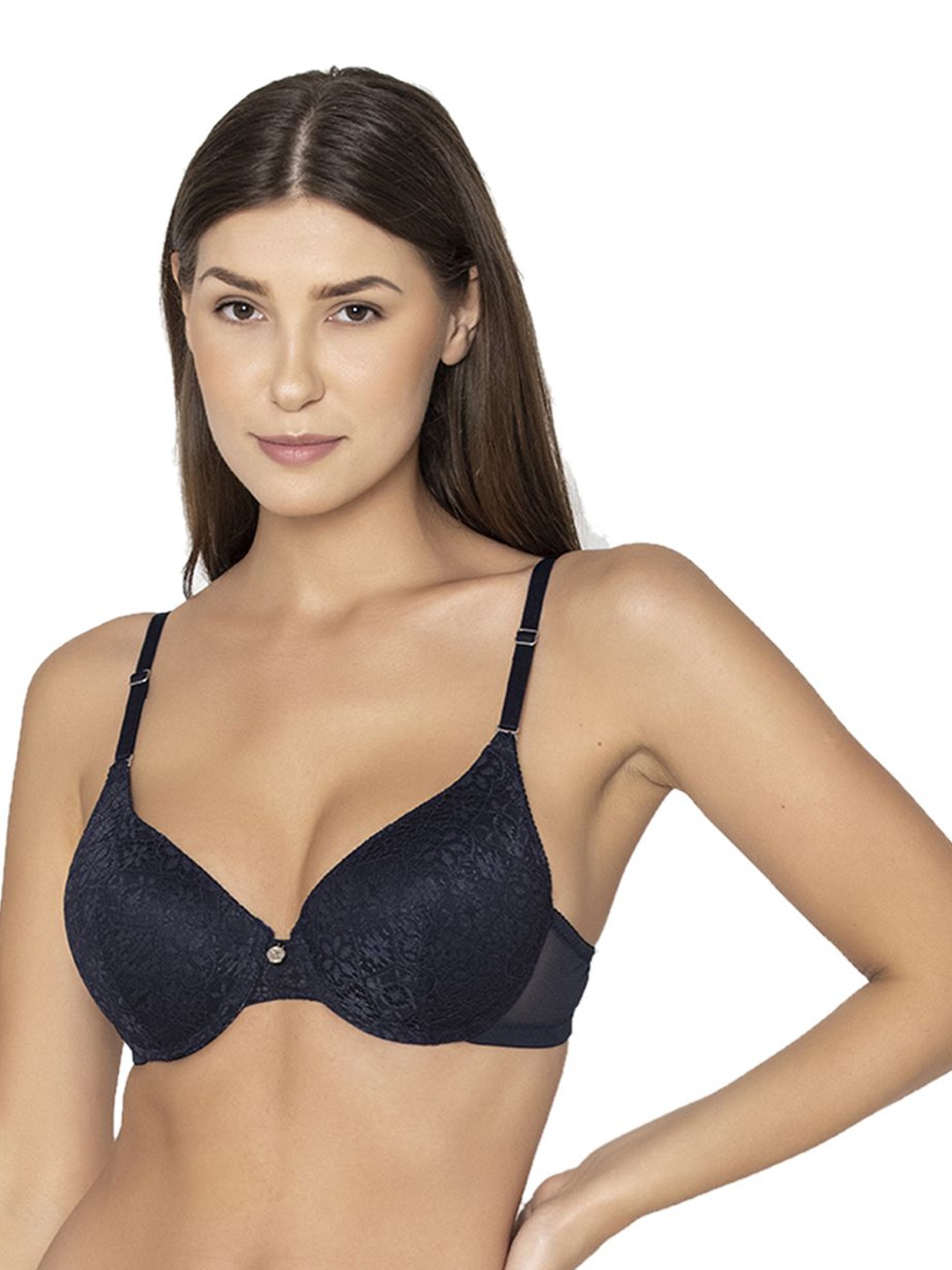 

B'ZAR Floral Full Coverage Underwired Lightly Padded All Day Comfort Push-Up Bra, Navy blue