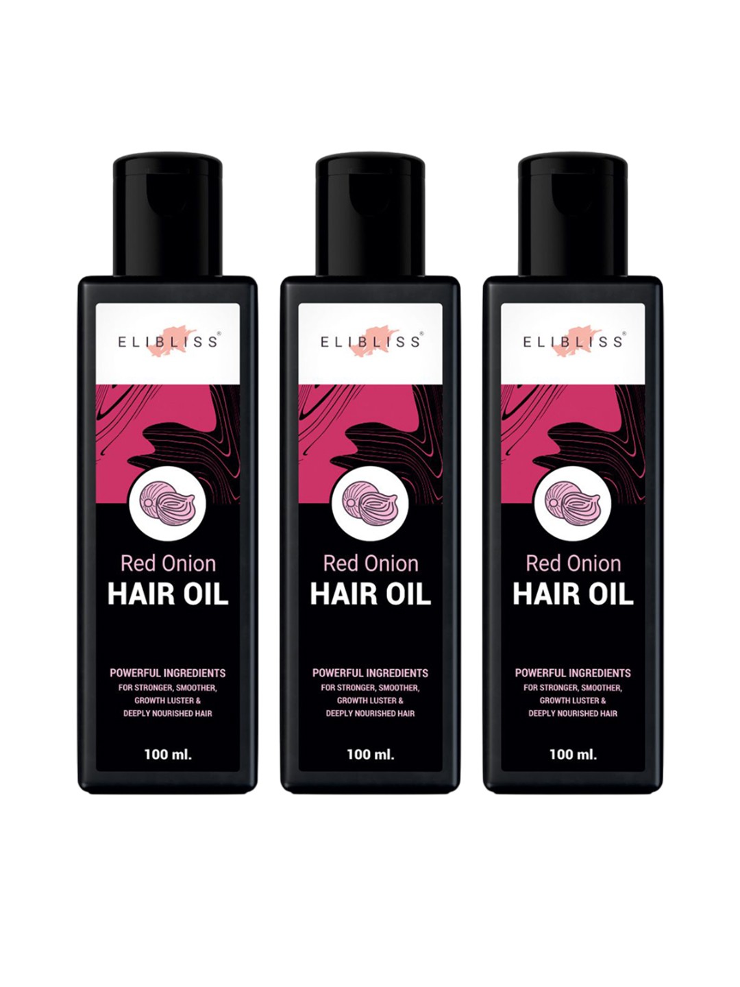 

ELIBLISS Set Of 3 Red Onion Hair Oil With Olive & Jojoba Oil - 100ml Each, Brown
