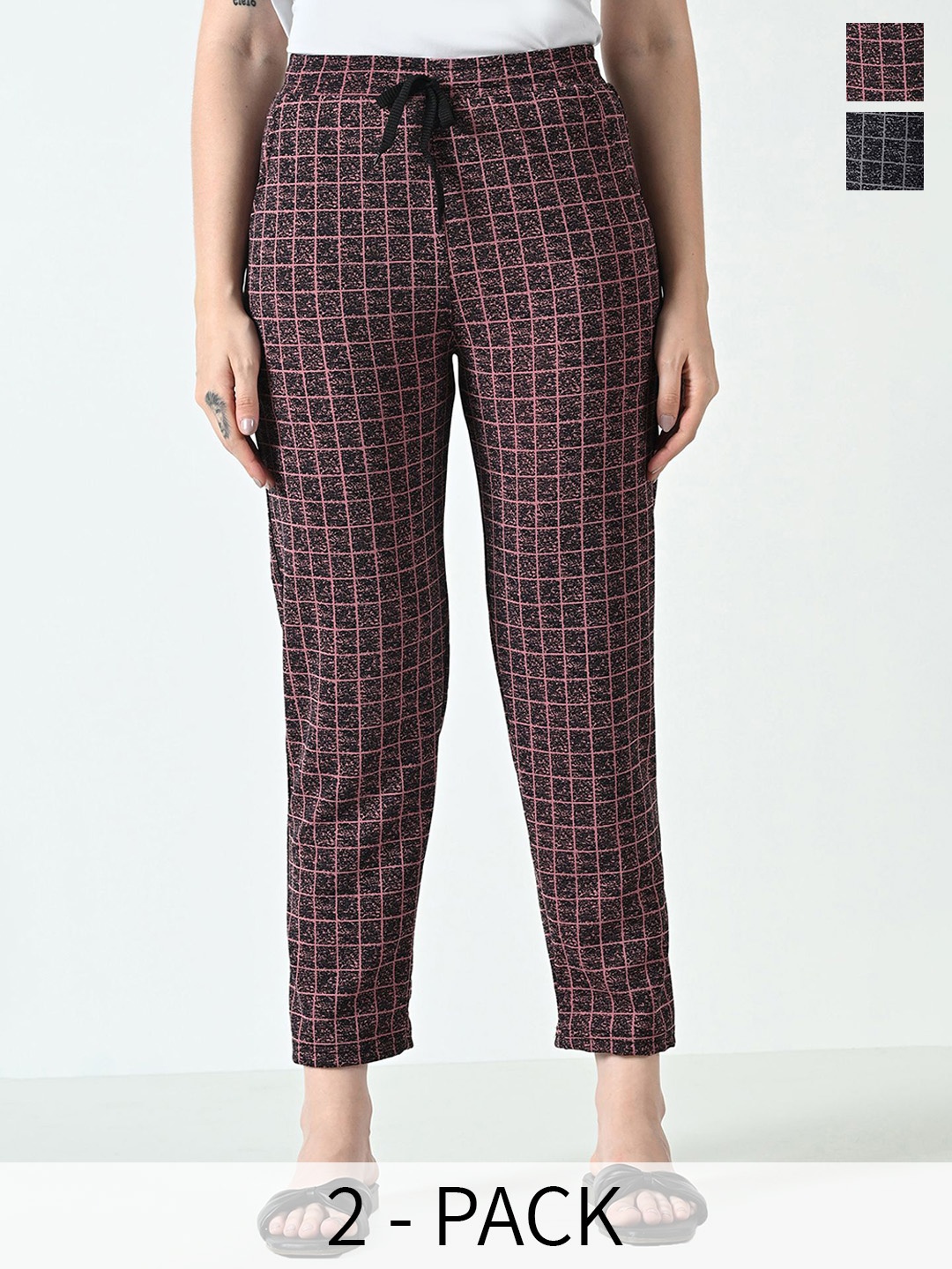 

BAESD Women Pack of 2 Checked Track Pants, Grey