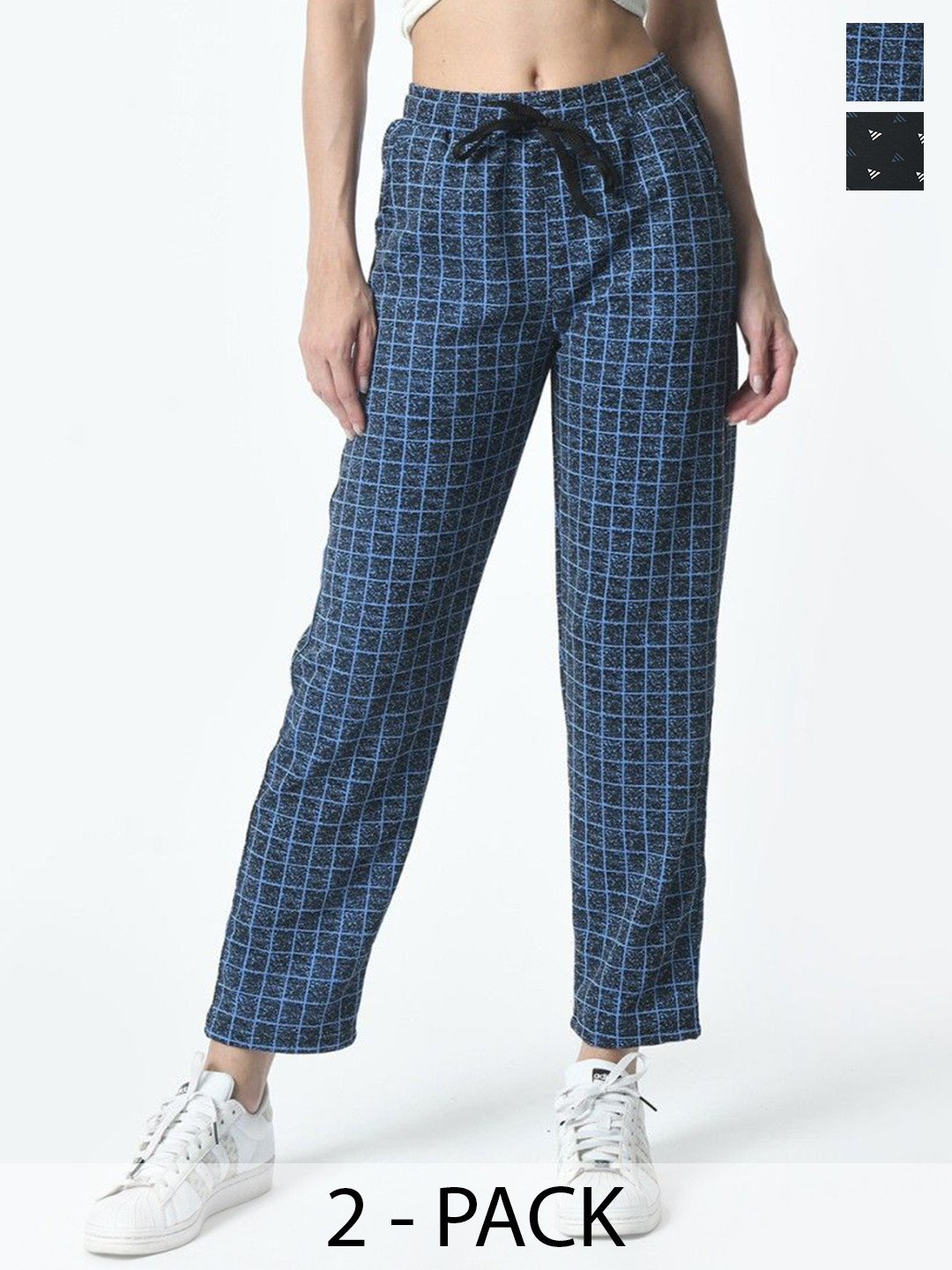 

BAESD Women Pack Of 2 Checked Mid Rise Track Pants, Blue