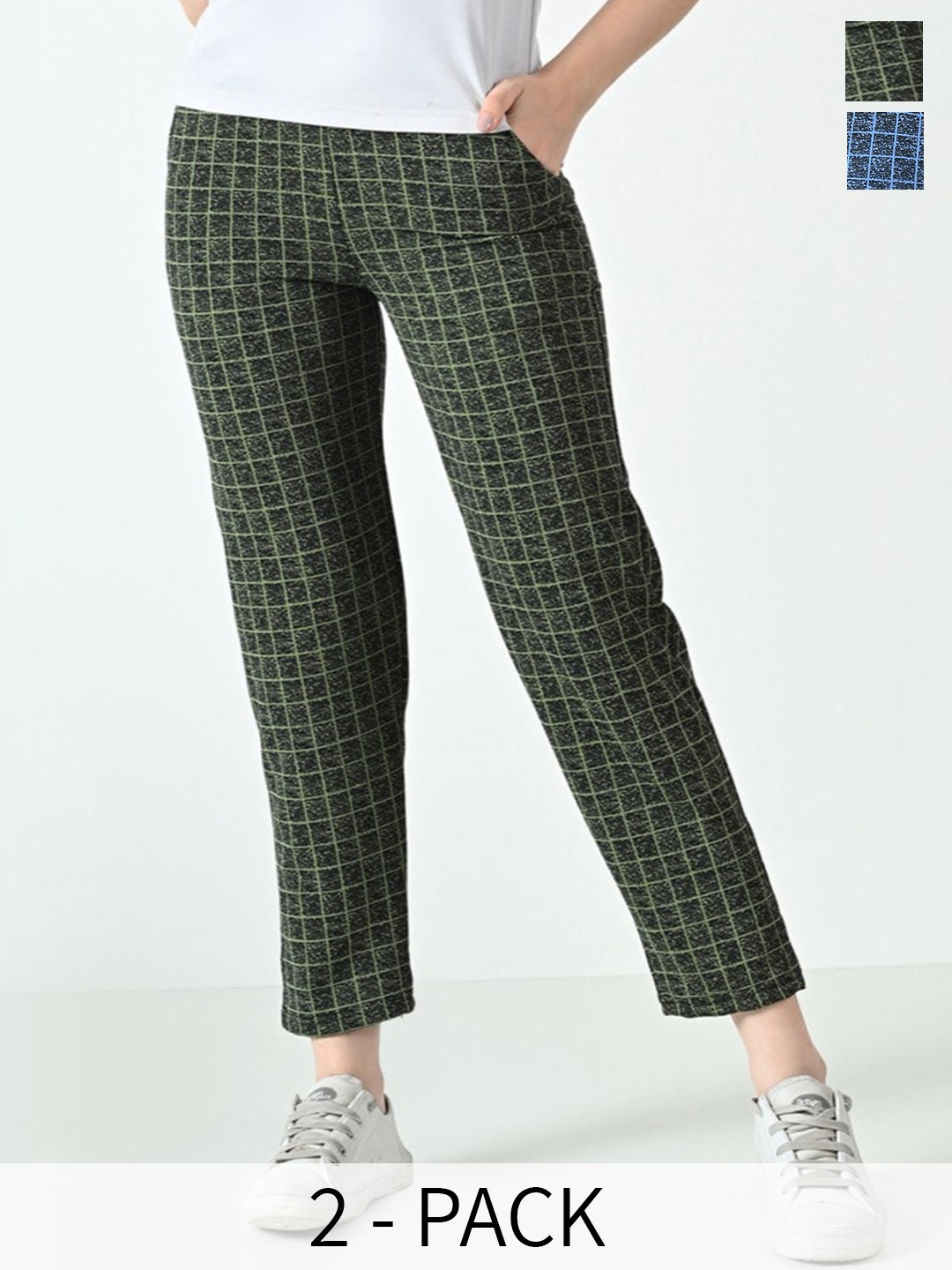 

BAESD Women Pack Of 2 Checked Dry Fit Mid Rise Track Pants, Blue