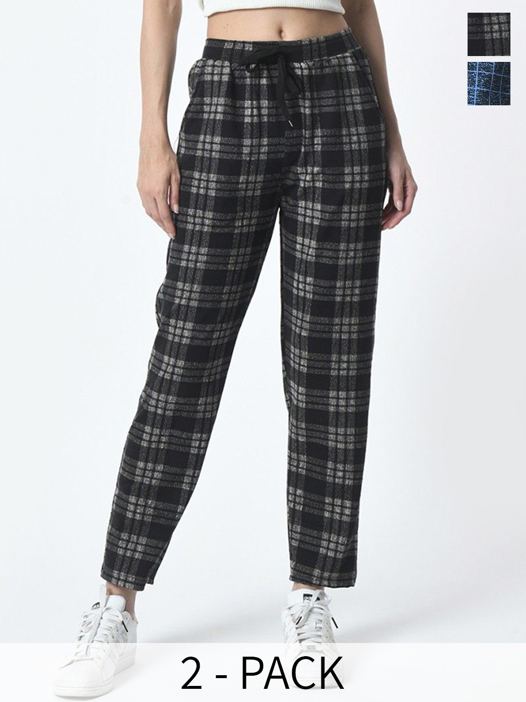 

BAESD Women Pack Of 2 Checked Dry-Fit Track Pants, Blue