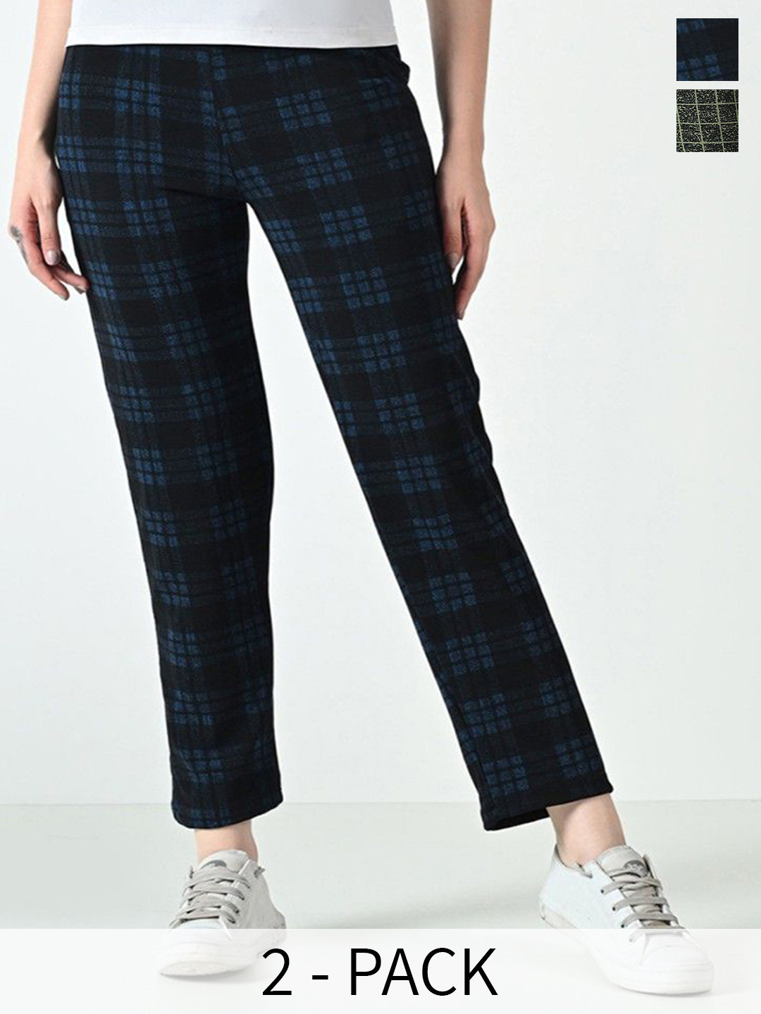 

BAESD Women Pack of 2 Dry-Fit Check Printed Lower Track Pants, Black