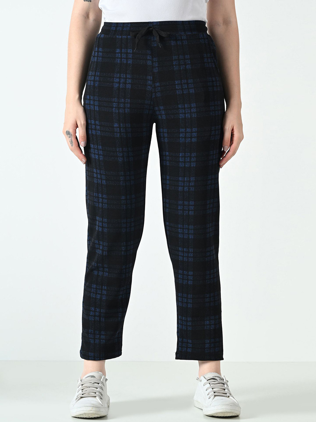 

BAESD Women Dry Fit Checked Track Pants, Blue