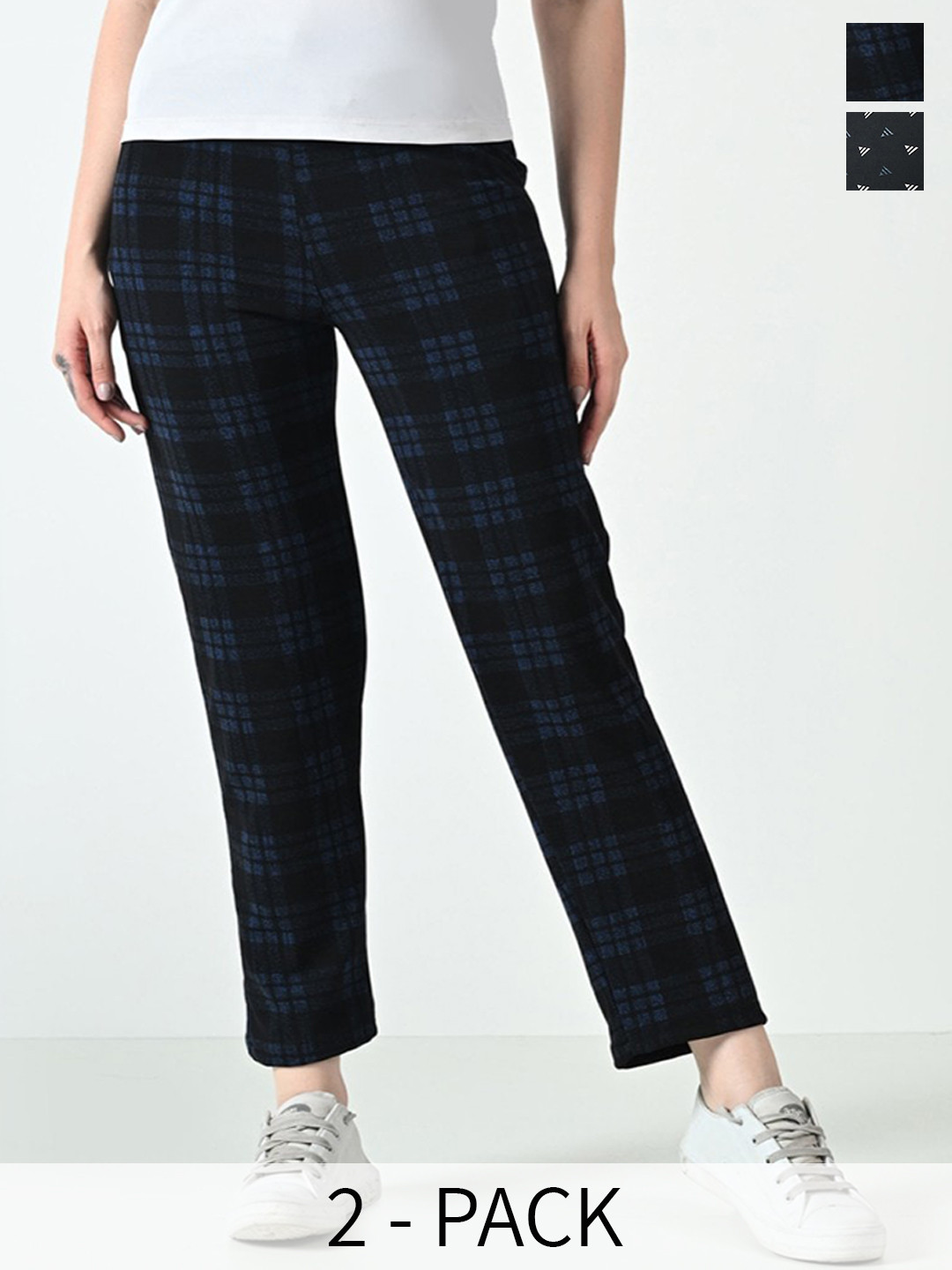 

BAESD Women Pack Of 2 Checked Dry-Fit Mid Rise Track Pants, Blue