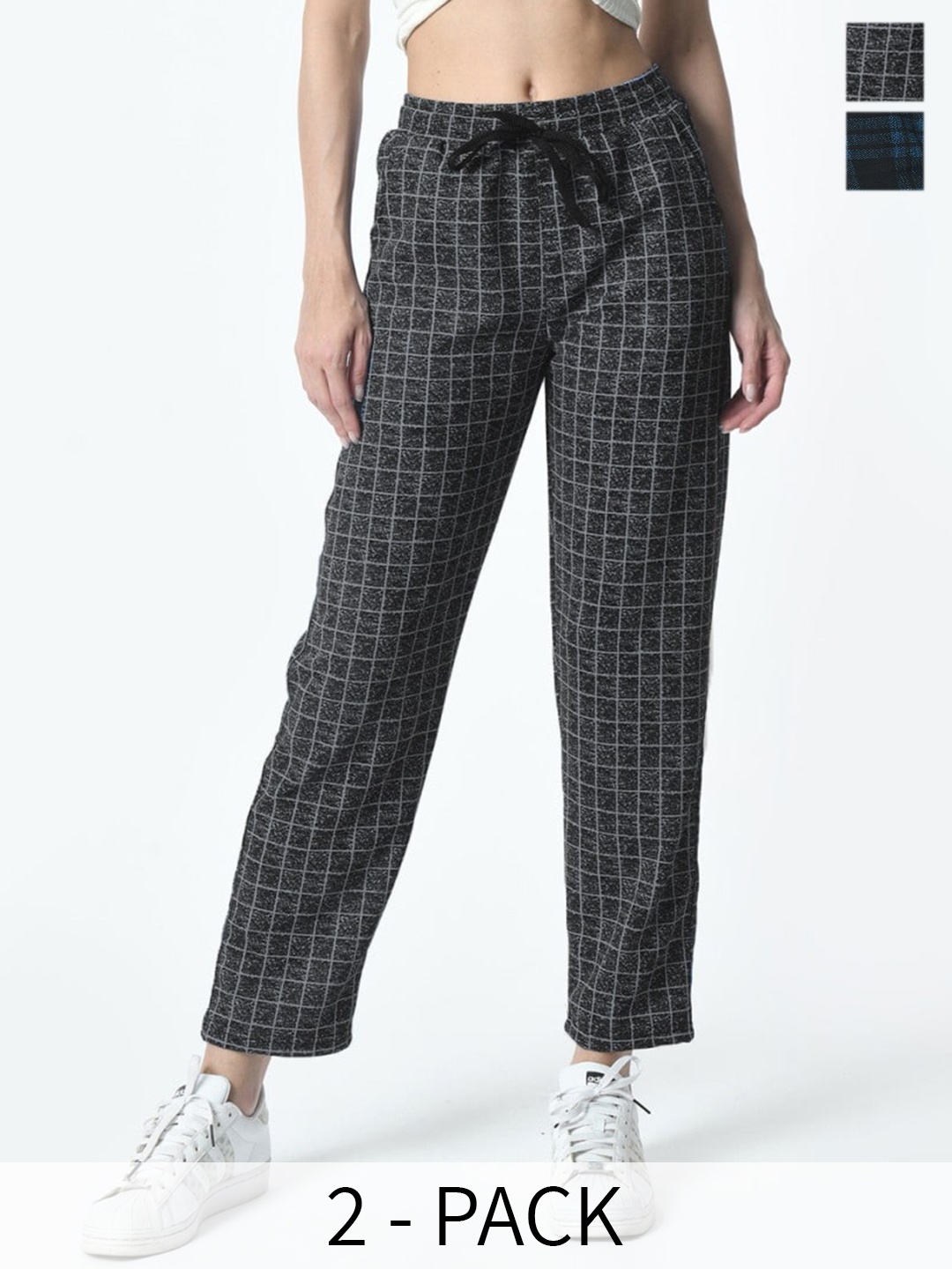 

BAESD Women Pack Of 2 Checked Mid Rise Regular Fit Track Pants, Blue