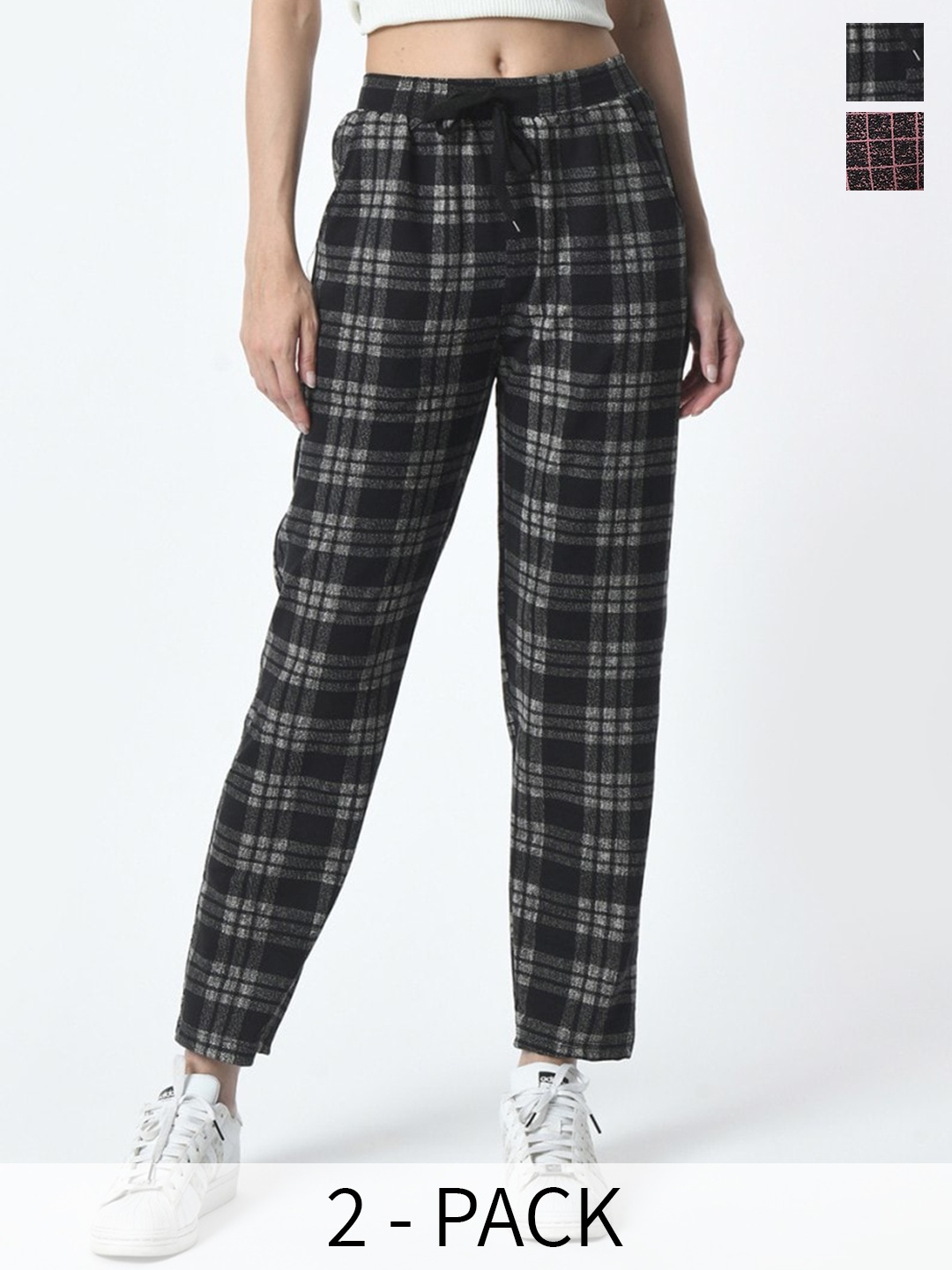 

BAESD Women Pack Of 2 Checked Mid Rise Track Pants, Pink