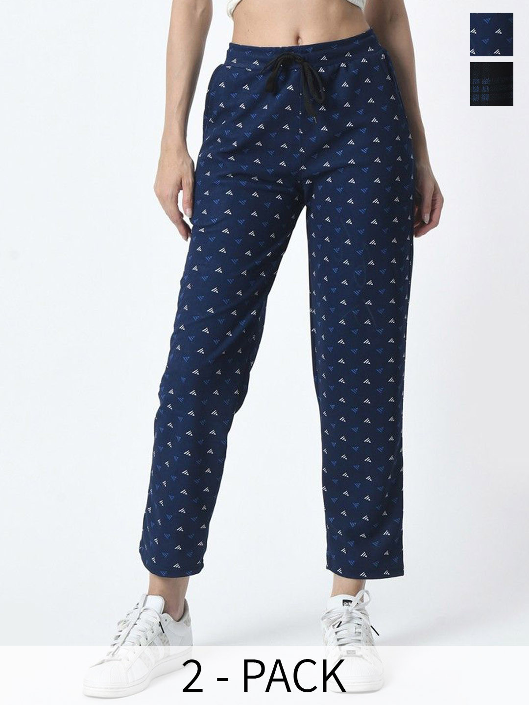 

BAESD Women Pack Of 2 Checked Mid Rise Track Pants, Blue