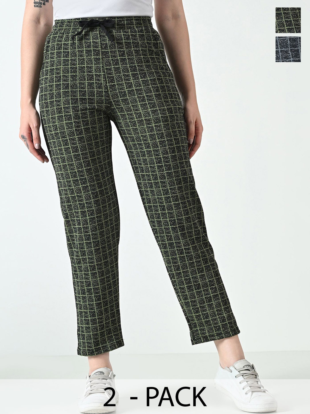 

BAESD Pack of 2 Dry-Fit Check Printed Lower Track Pants, Green