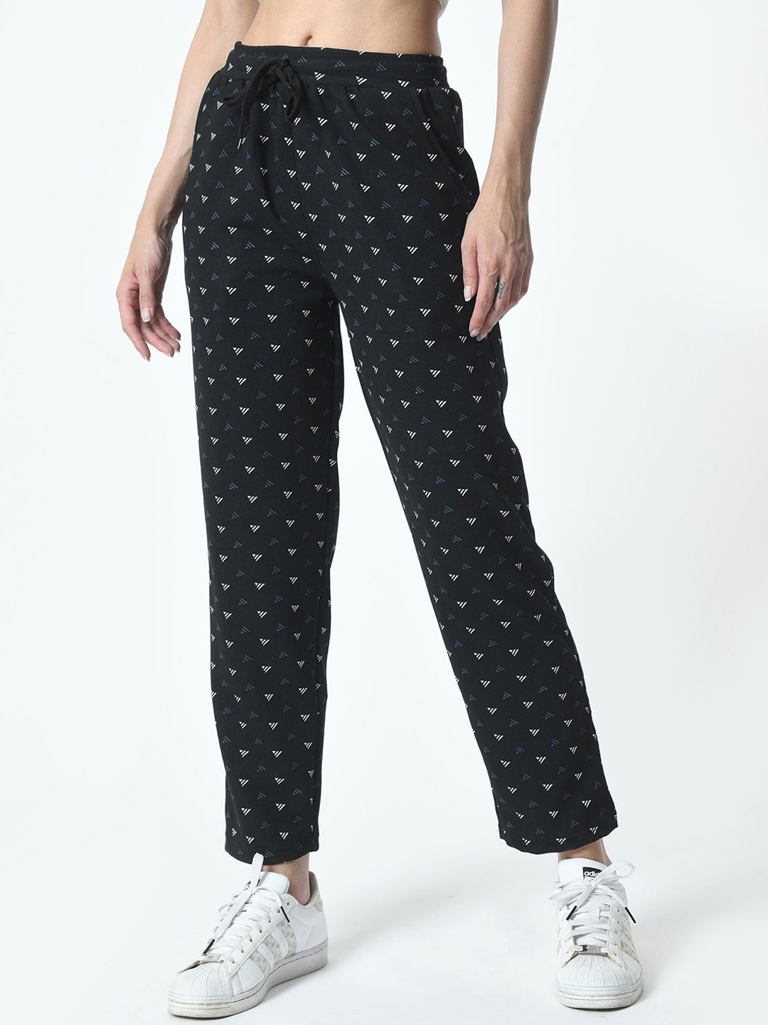 

BAESD Women Printed Mid Rise Regular Fit Track Pants, Black