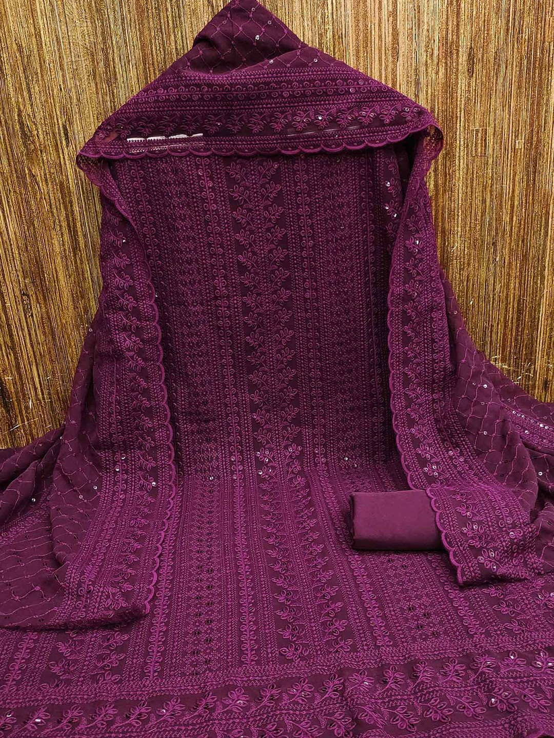 

Peachmode Embroidered Silk Georgette Unstitched Dress Material, Purple