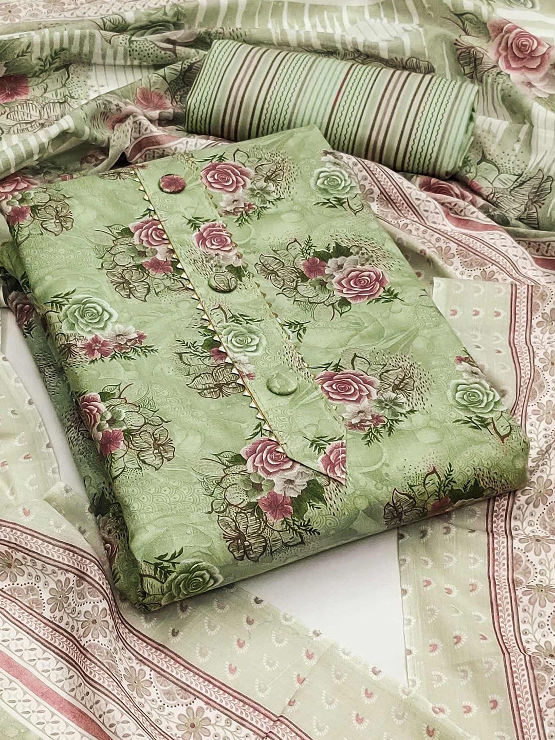

Peachmode Printed Unstitched Dress Material, Green