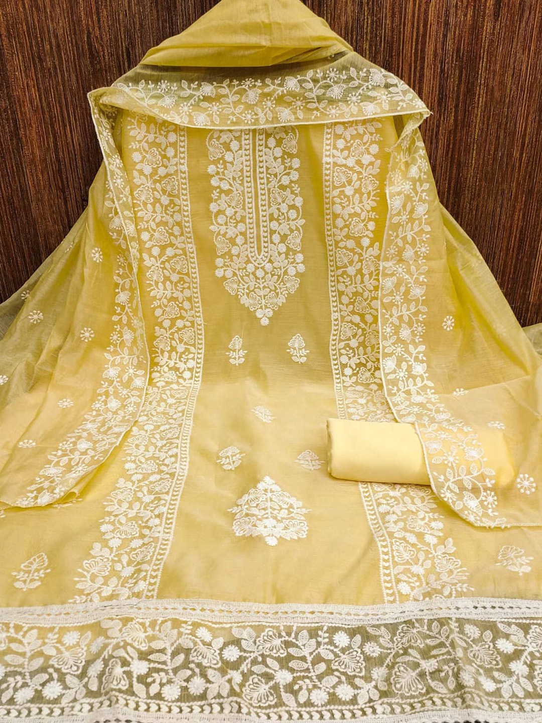 

Peachmode Embroidered Unstitched Dress Material, Yellow