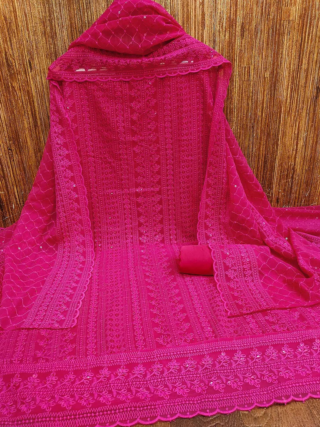 

Peachmode Embroidered Silk Georgette Unstitched Dress Material, Pink