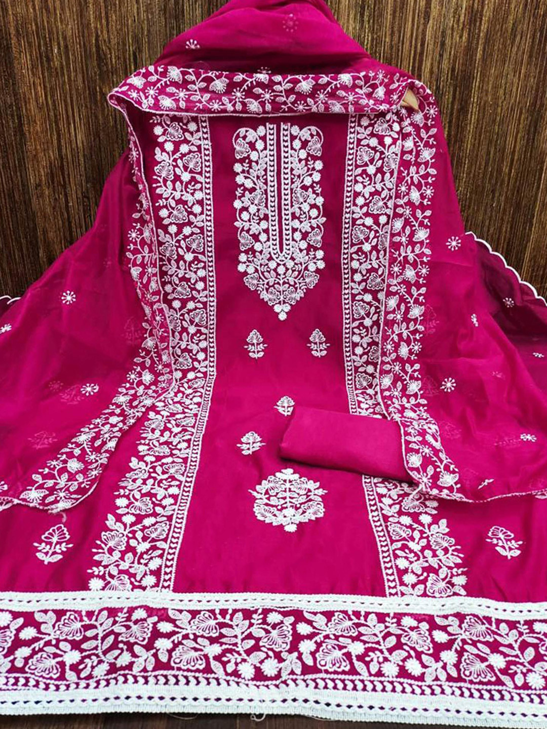 

Peachmode Embroidered Unstitched Dress Material, Pink