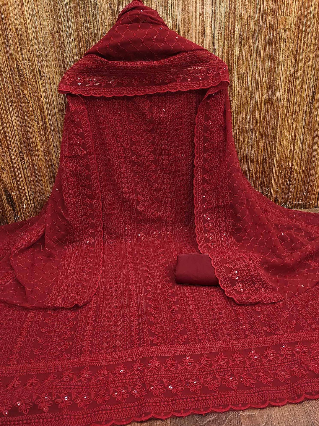 

Peachmode Embroidered Silk Georgette Unstitched Dress Material, Maroon