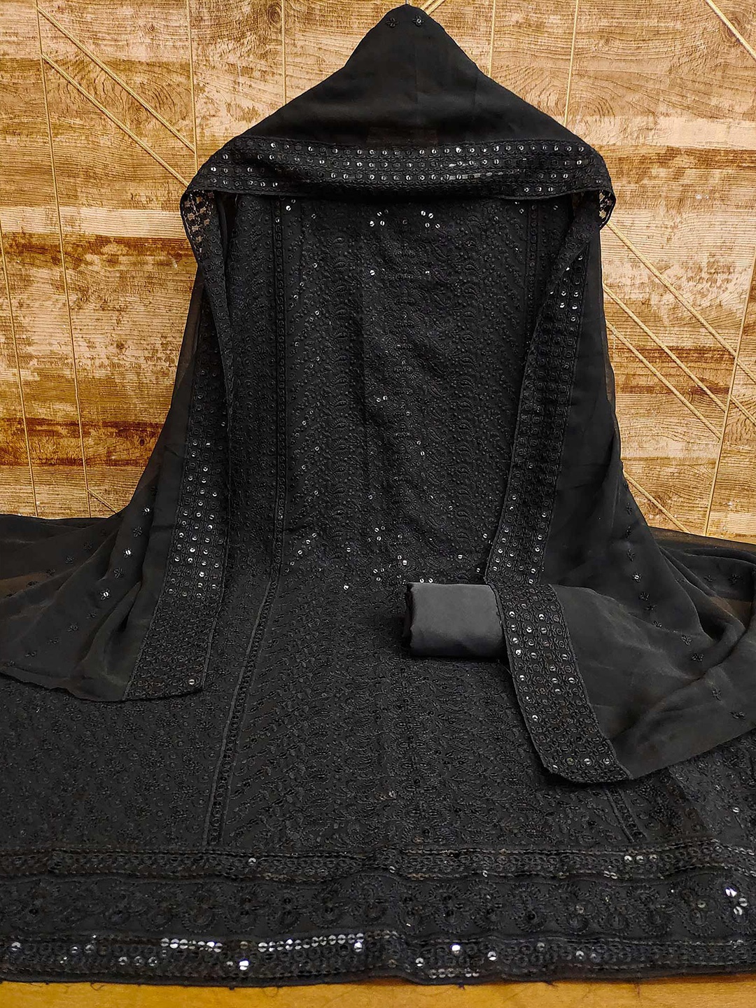 

Peachmode Embroidered Silk Georgette Unstitched Dress Material, Black