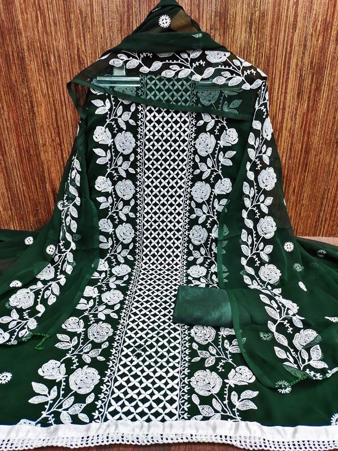 

Peachmode Embroidered Silk Georgette Unstitched Dress Material, Green