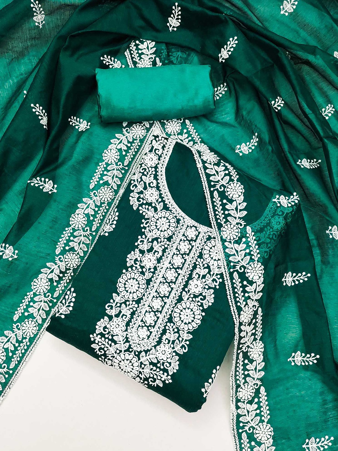 

Peachmode Floral Embroidered Unstitched Dress Material, Green