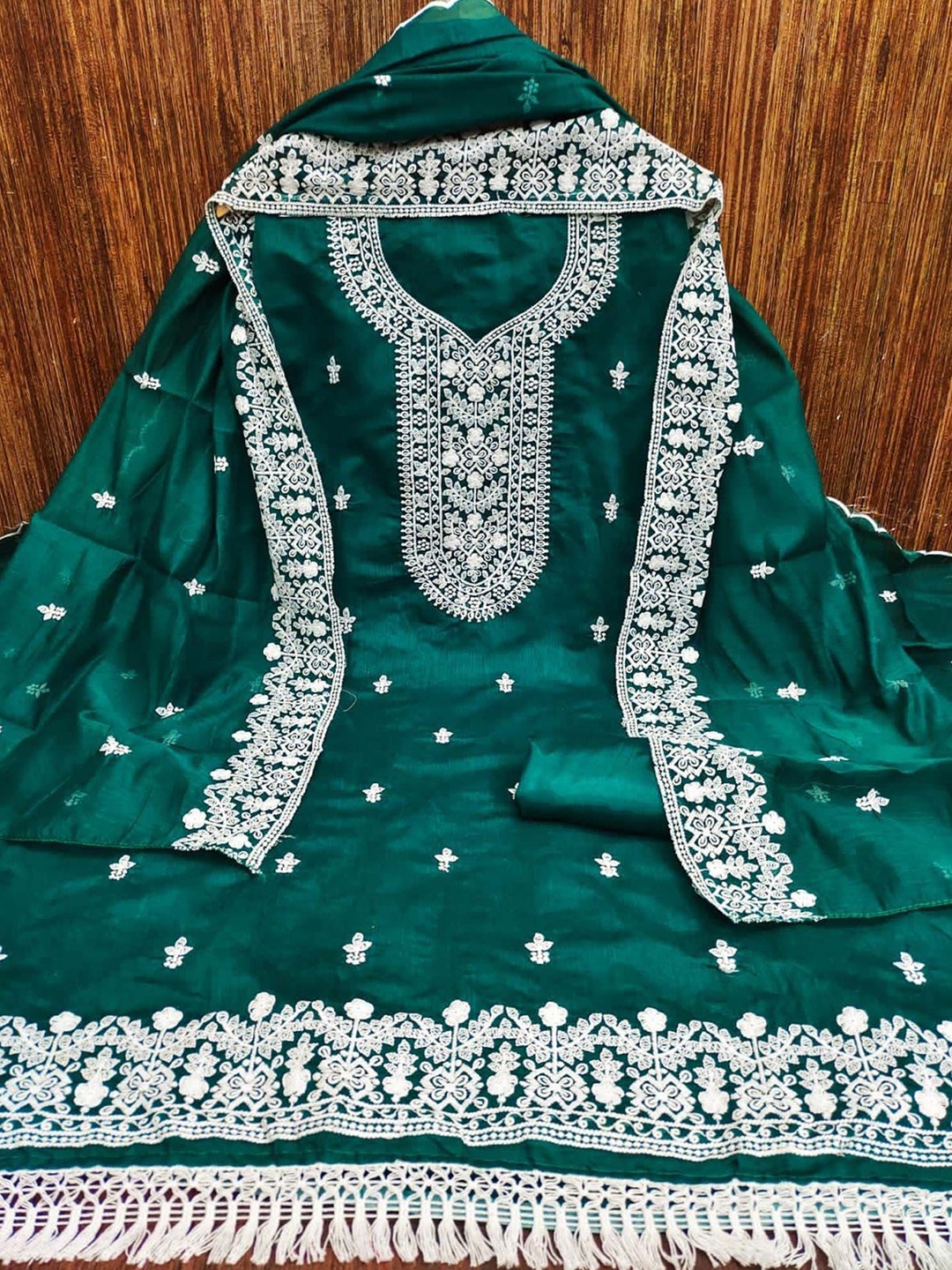 

Peachmode Embroidered Unstitched Dress Material, Green