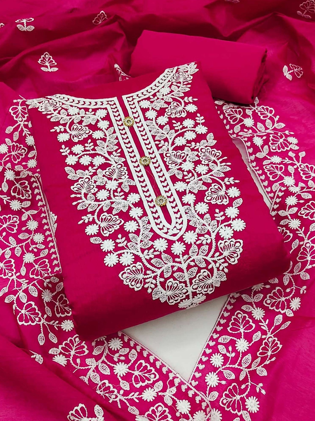 

Peachmode Embroidered Unstitched Dress Material, Pink