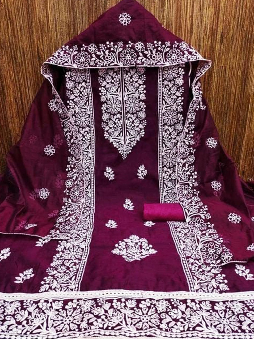 

Peachmode Ethnic Motifs Embroidered Unstitched Dress Material, Purple