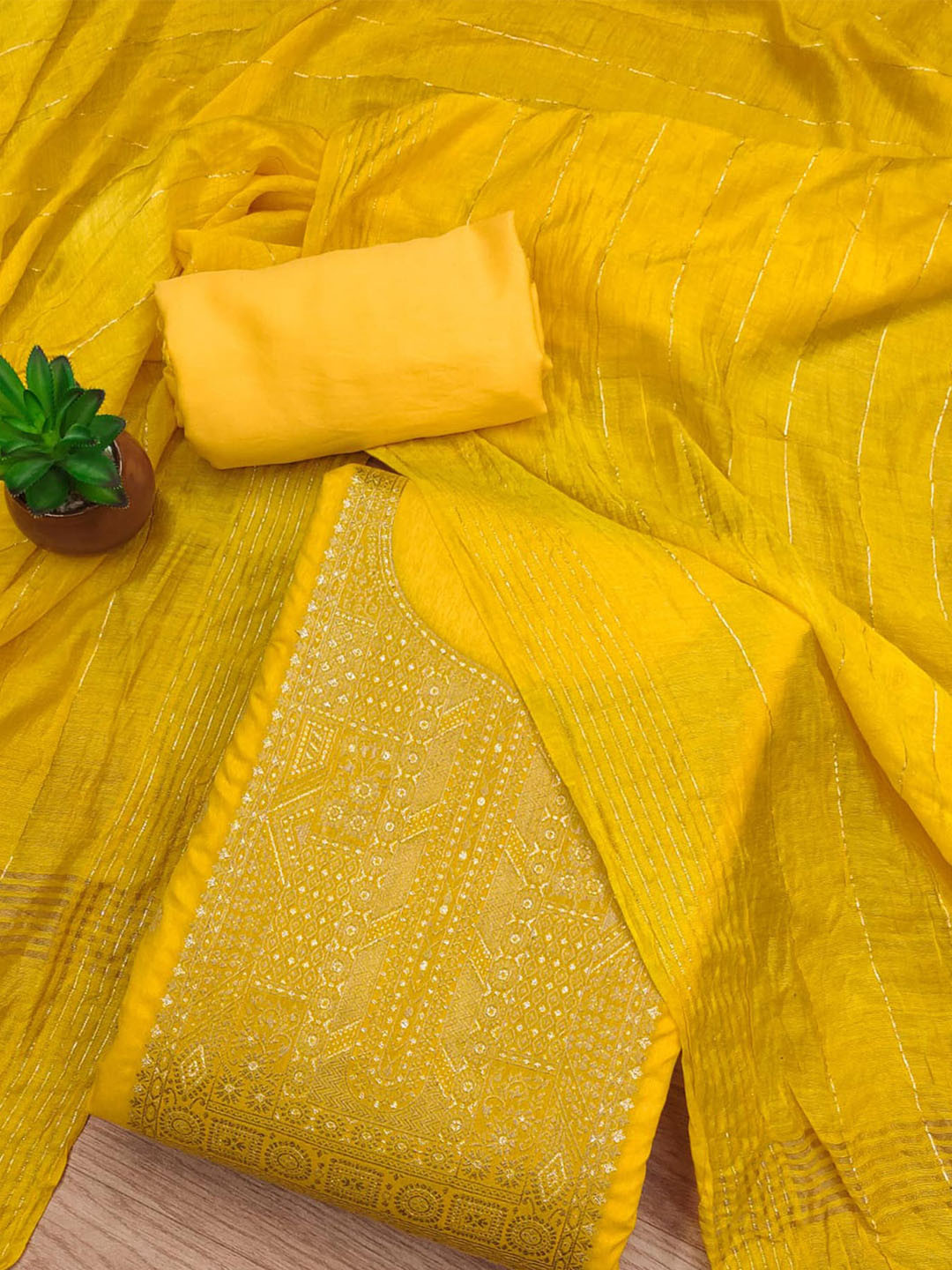 

Peachmode Unstitched Dress Material, Yellow