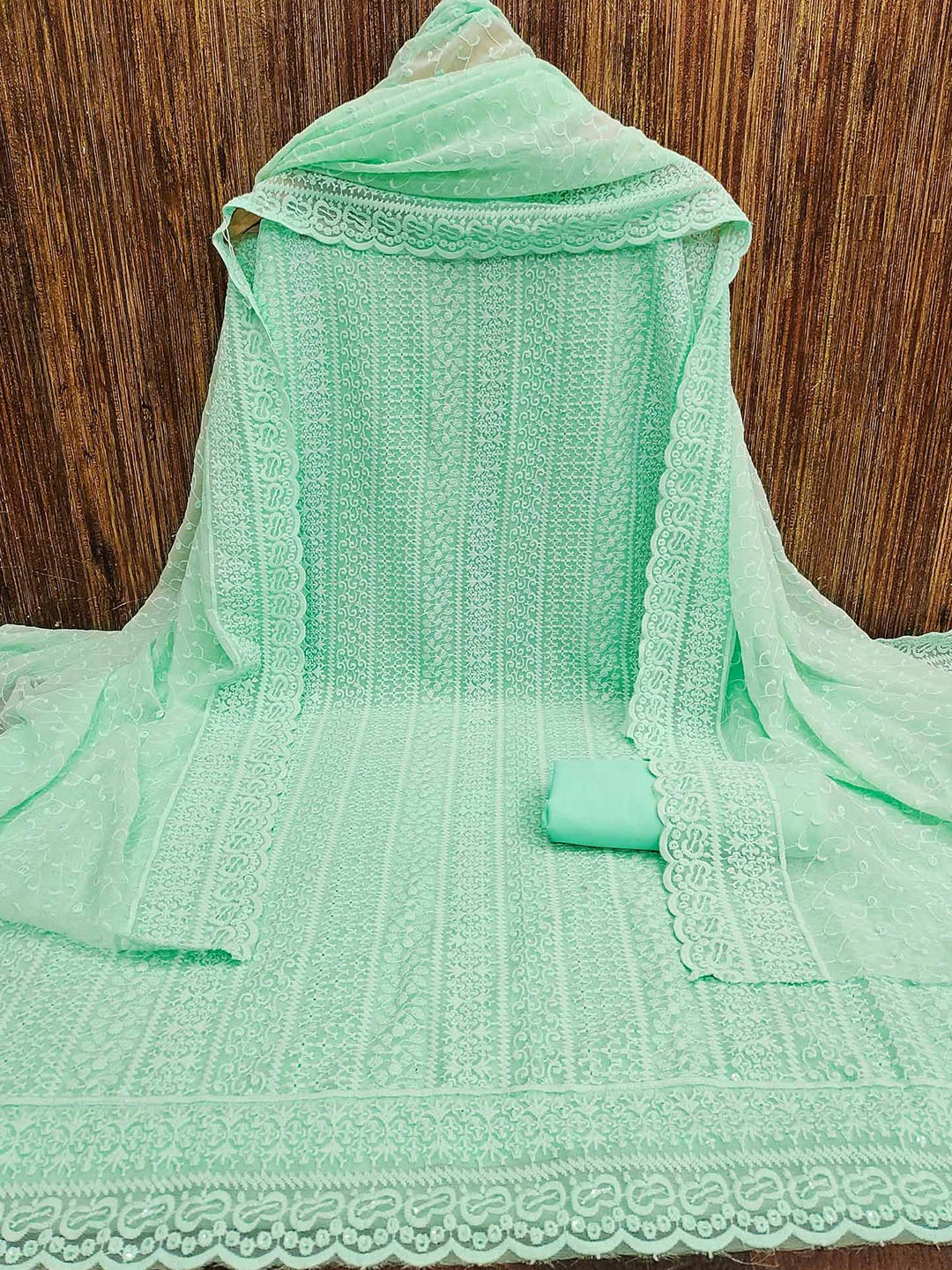 

Peachmode Embroidered Silk Georgette Unstitched Dress Material, Green