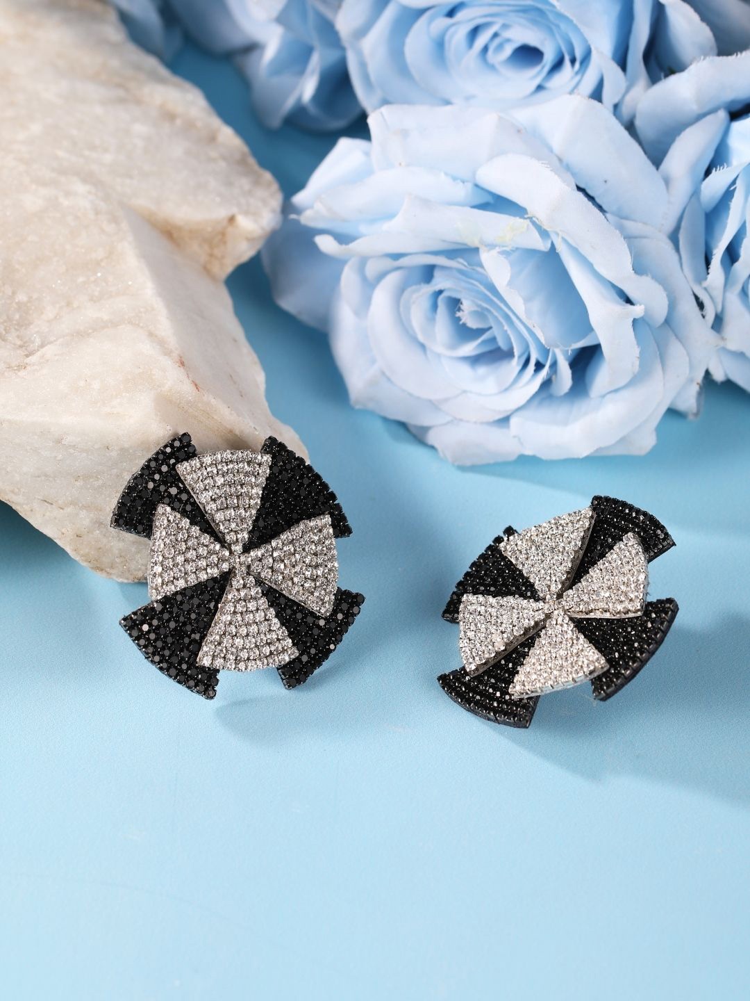 

DressBerry Black Brass-Plated Rhinestone Contemporary Studs Earrings
