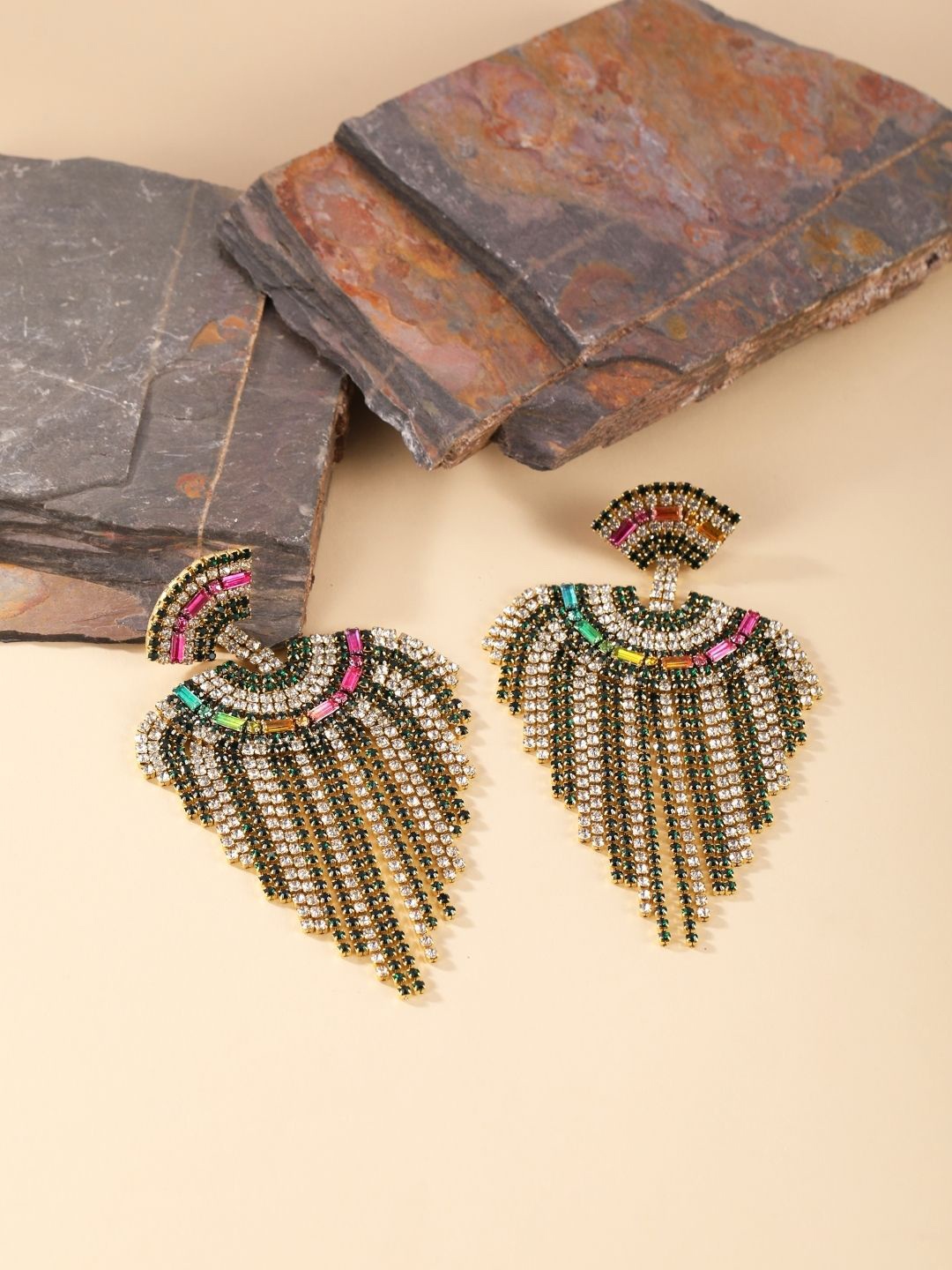 

DressBerry Gold-Plated Rhinestone-Studded Contemporary Drop Earrings